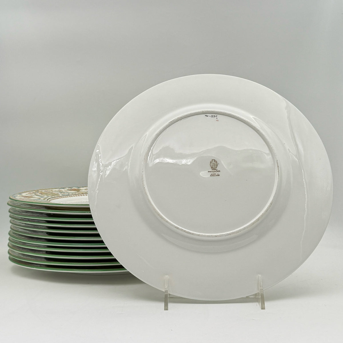 Wedgwood Kingswear (Aqua Scrolls) Dinner Plates- Set Of 12