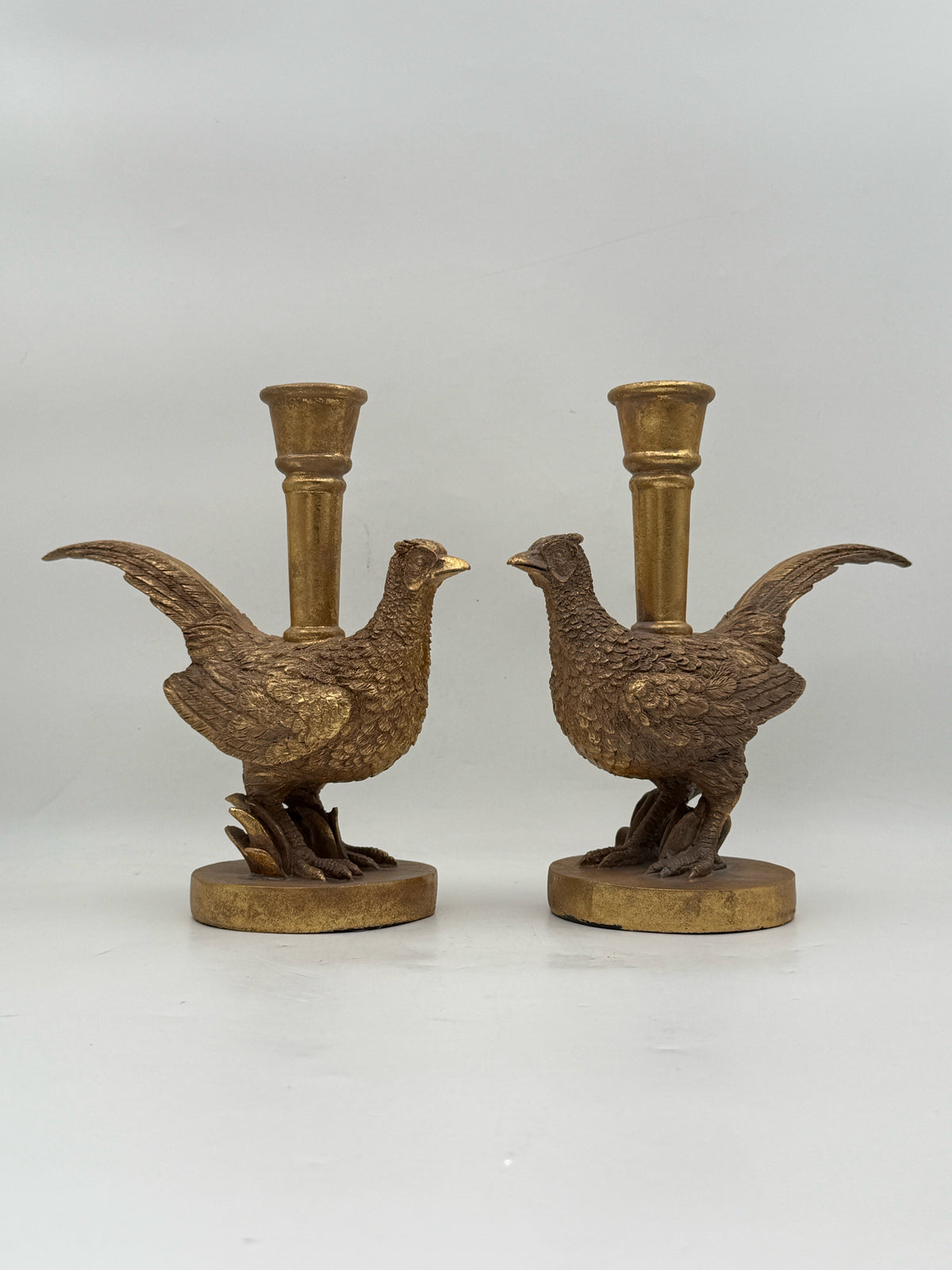 Pair Of Gold Tone Pheasant Candle Holders