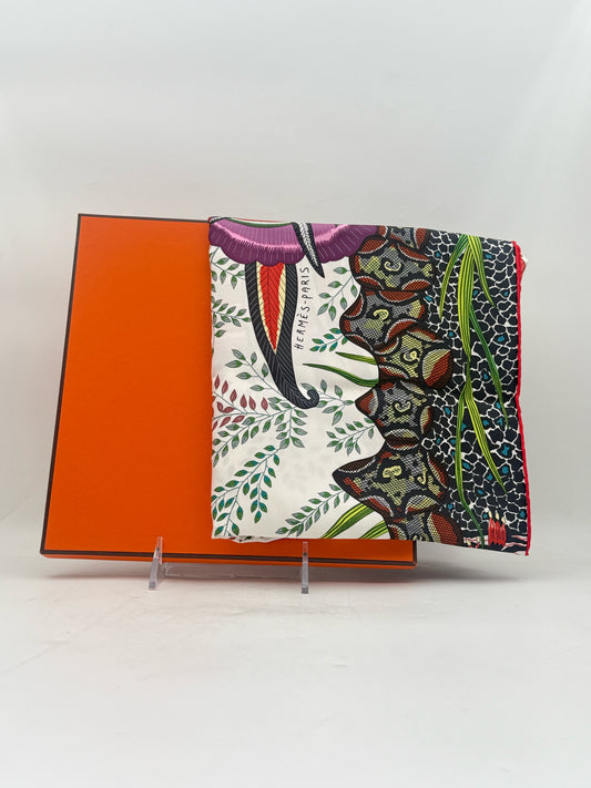 Hermes "Flowers Of Africa" Silk Scarf With Box