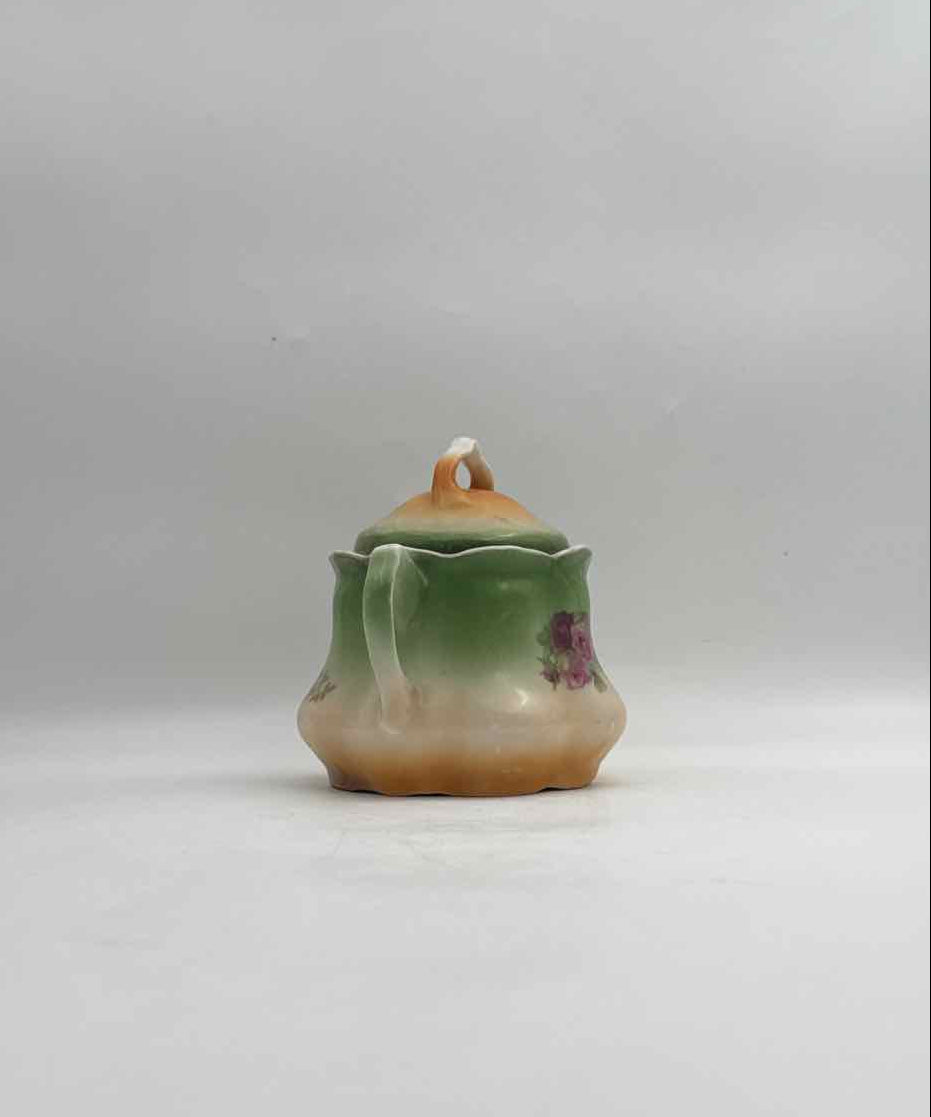 Antique Hand Painted Rose Sugar Bowl with Lid Germany