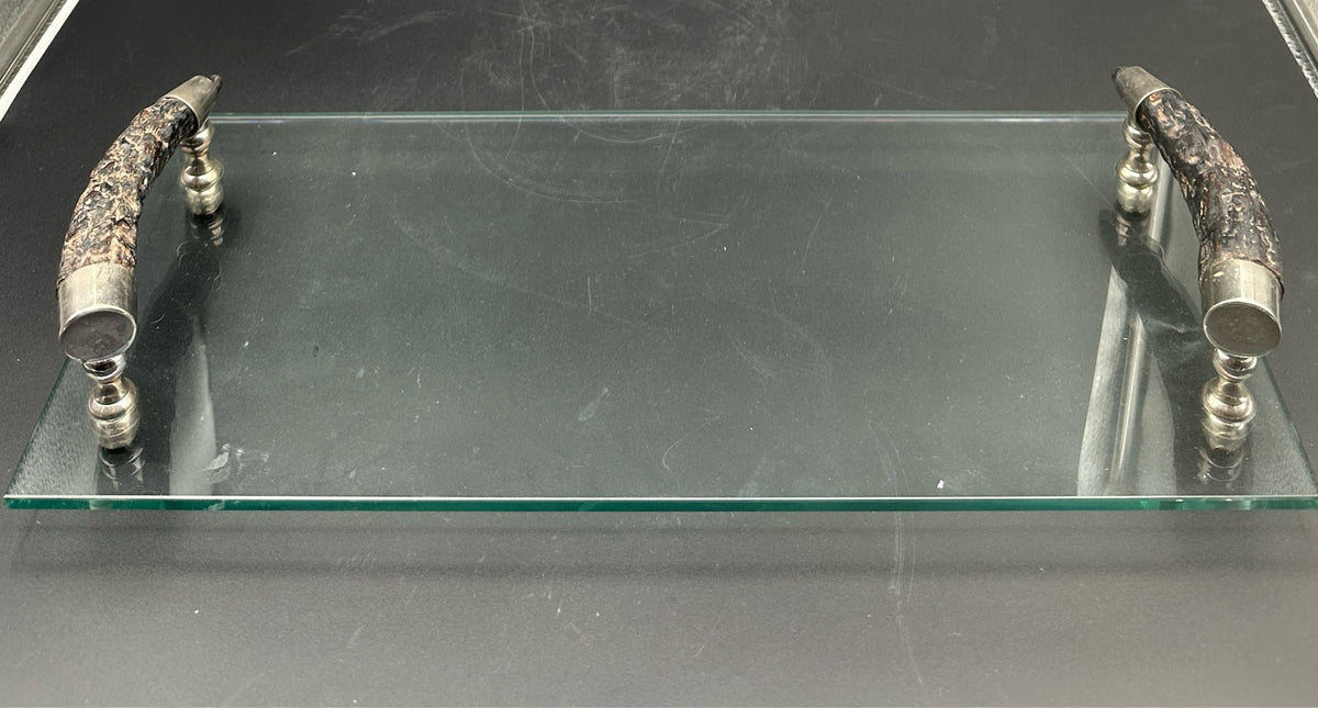 Glass Cheese Tray With Antler Handles