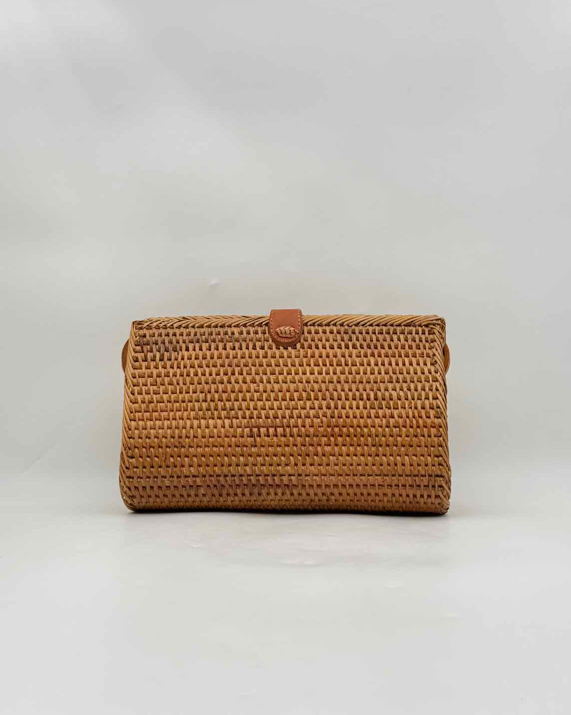 Natural Brown Rattan Convertible Clutch Crossbody Bag Handbag Purse