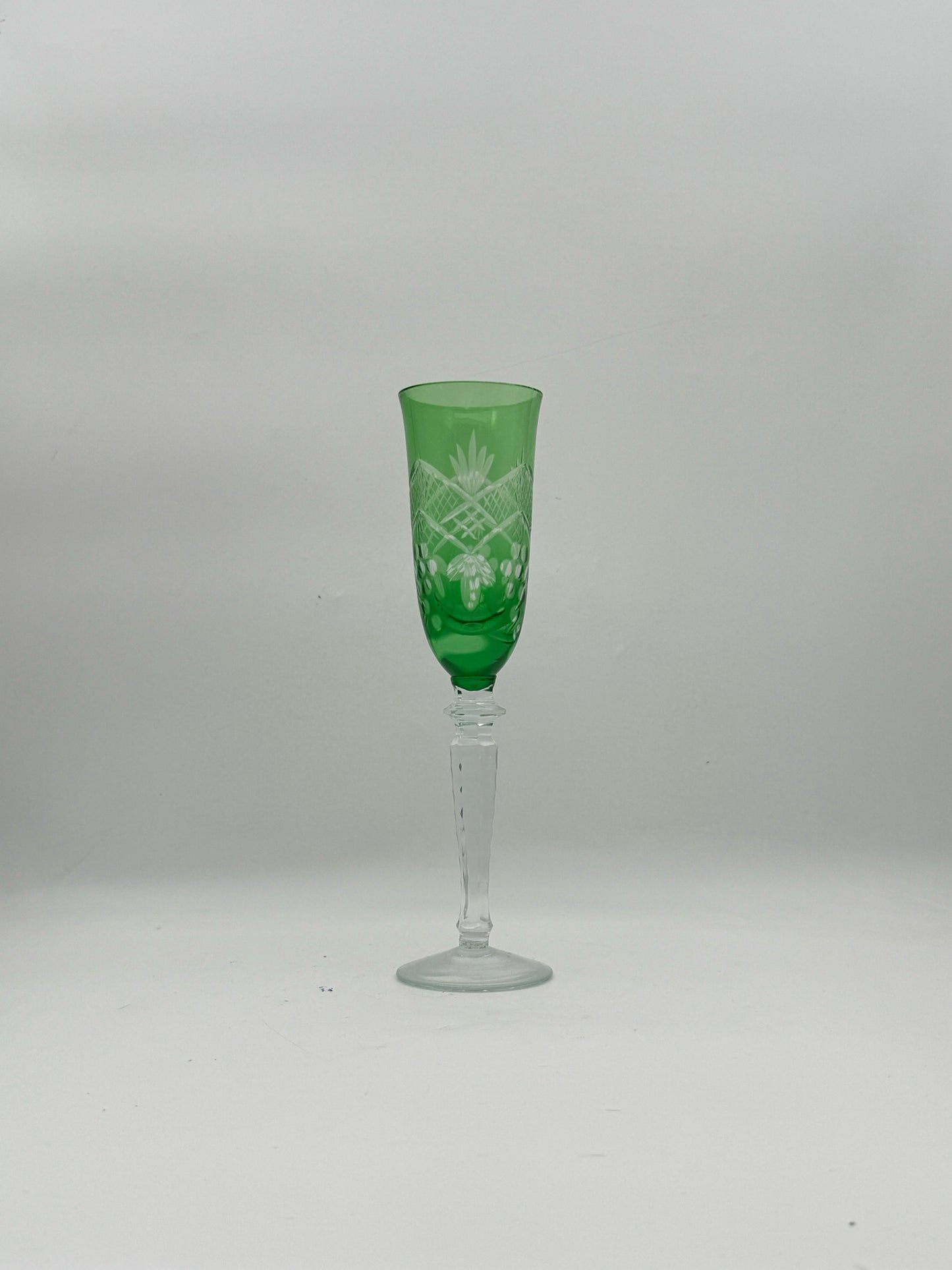 Antique Bohemian Multi-Color Cut To Clear Champagne Flutes- Set Of 8