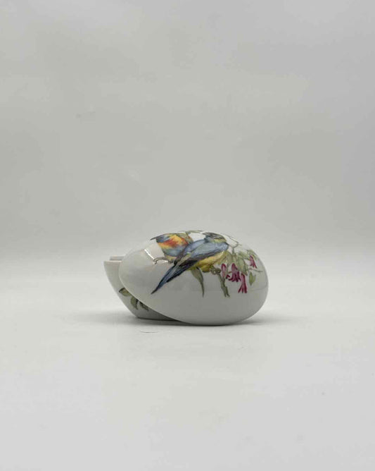 Limoges France Porcelain Egg Trinket Box Hand Painted Parrot Floral