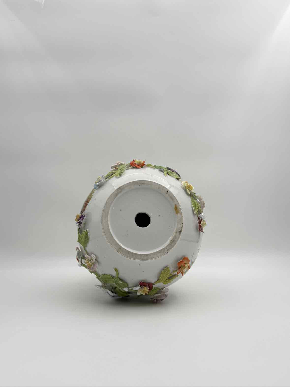 Antique 19th Century Meissen Inspired Floral Encrusted Handpainted Vases