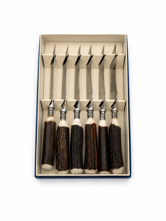 Vintage Sheffield Antler Steak Knives- Set Of 6