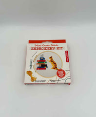 Kikkerland Mini Cross Stitch Embroidery Kit – Cat & Books Design
