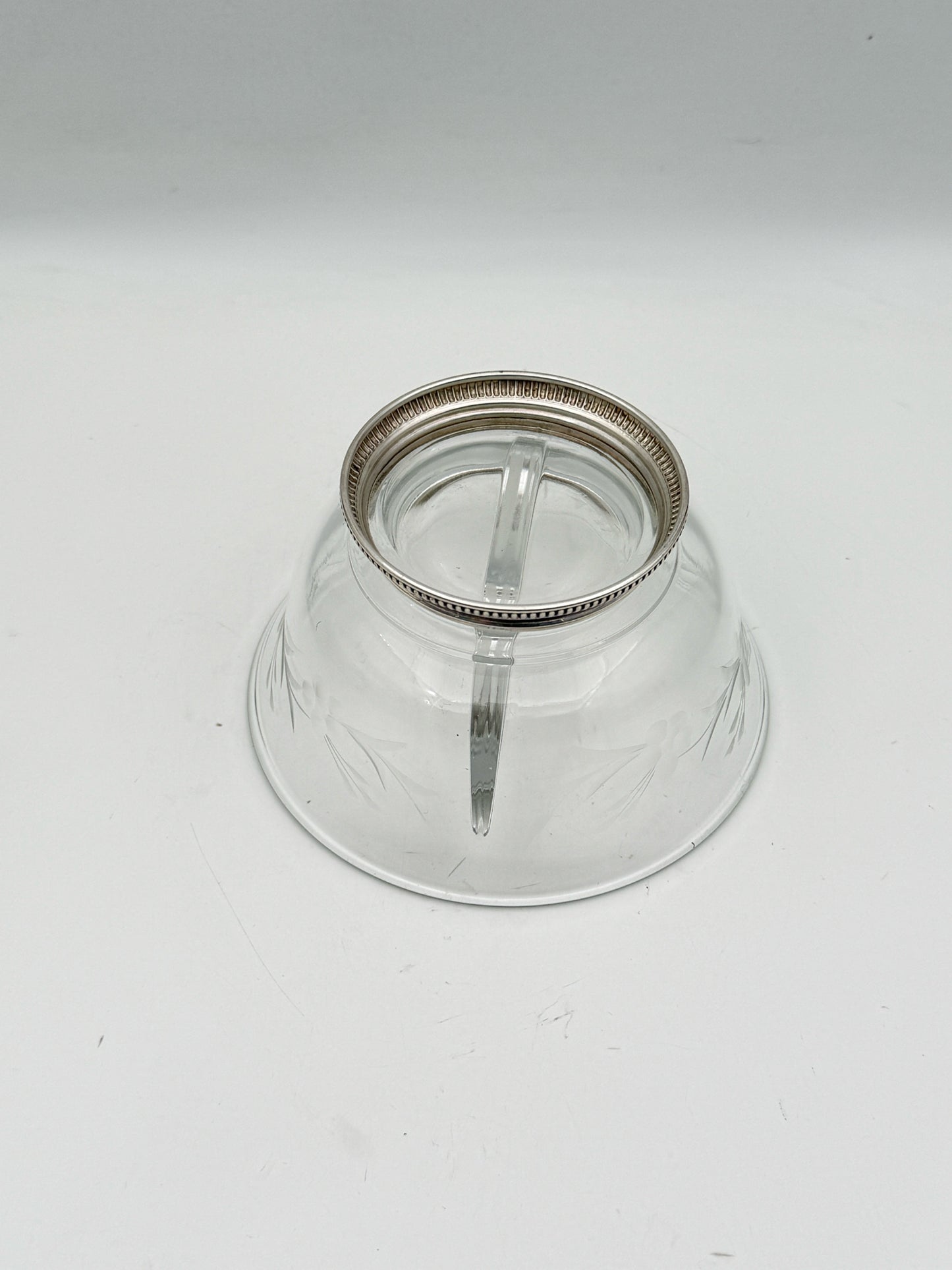 Sterling Silver Etched Glass Condiment Bowl