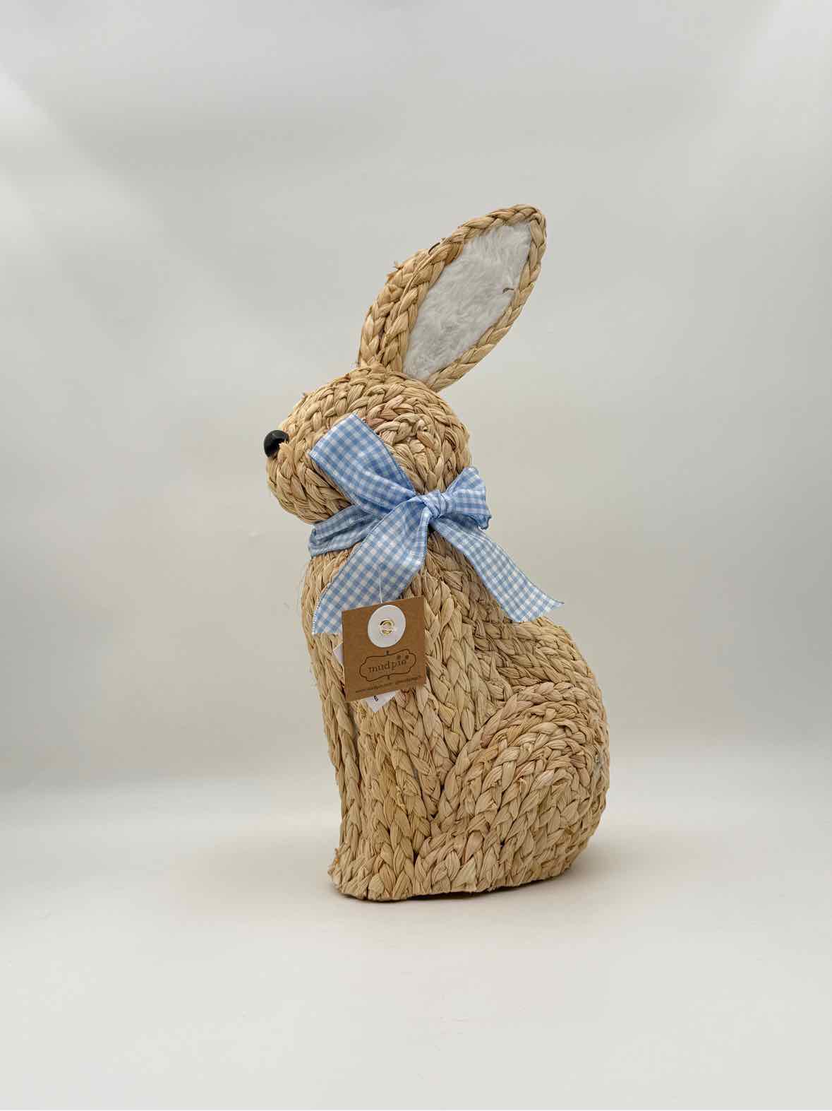 Woven Bunny Sitter with Blue Gingham Ribbon – Easter Spring Decor