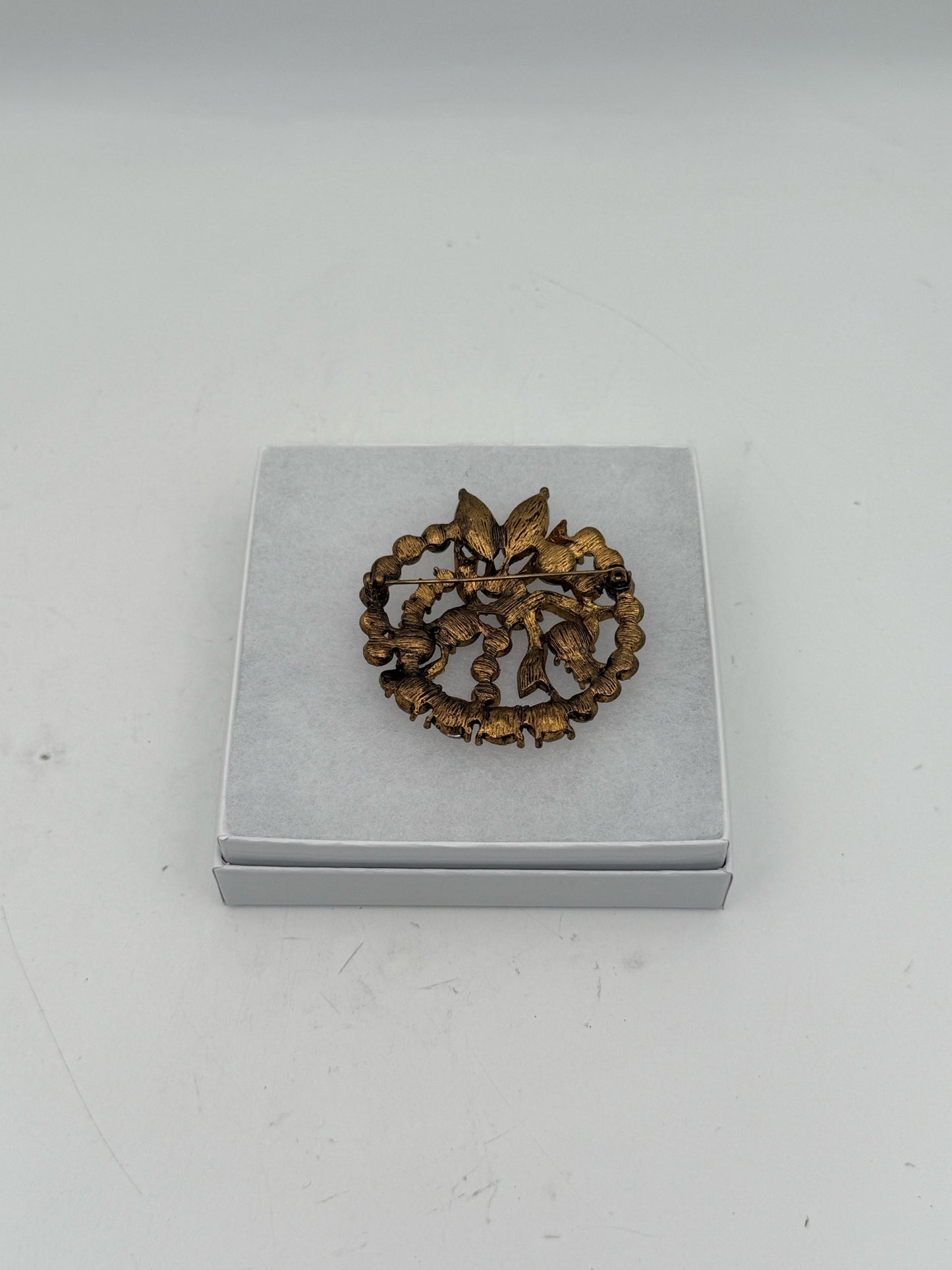 Vintage Gold Tone Rhinestone Brooch