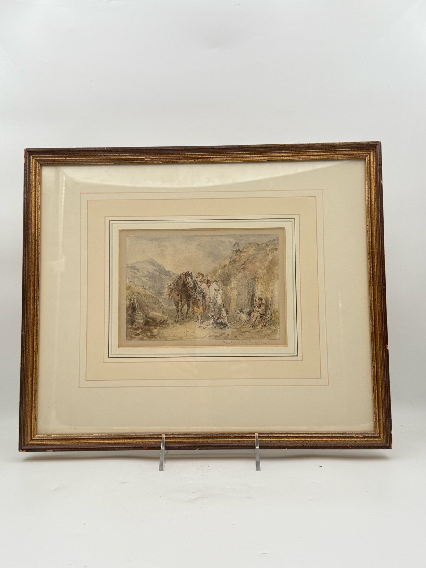 Framed Ink And Watercolor Landscape "A Welcome Break" By Frederick Taylor
