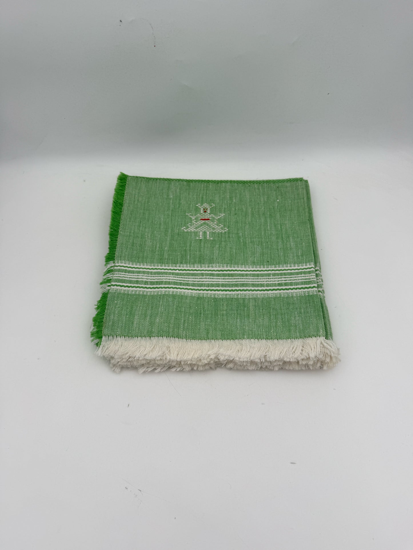 Green Fringed Placemats And Napkins- Set Of 6