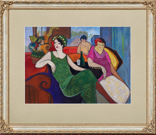 "Bustling Atmosphere" Framed And Matted Original Pastel After Tarkay