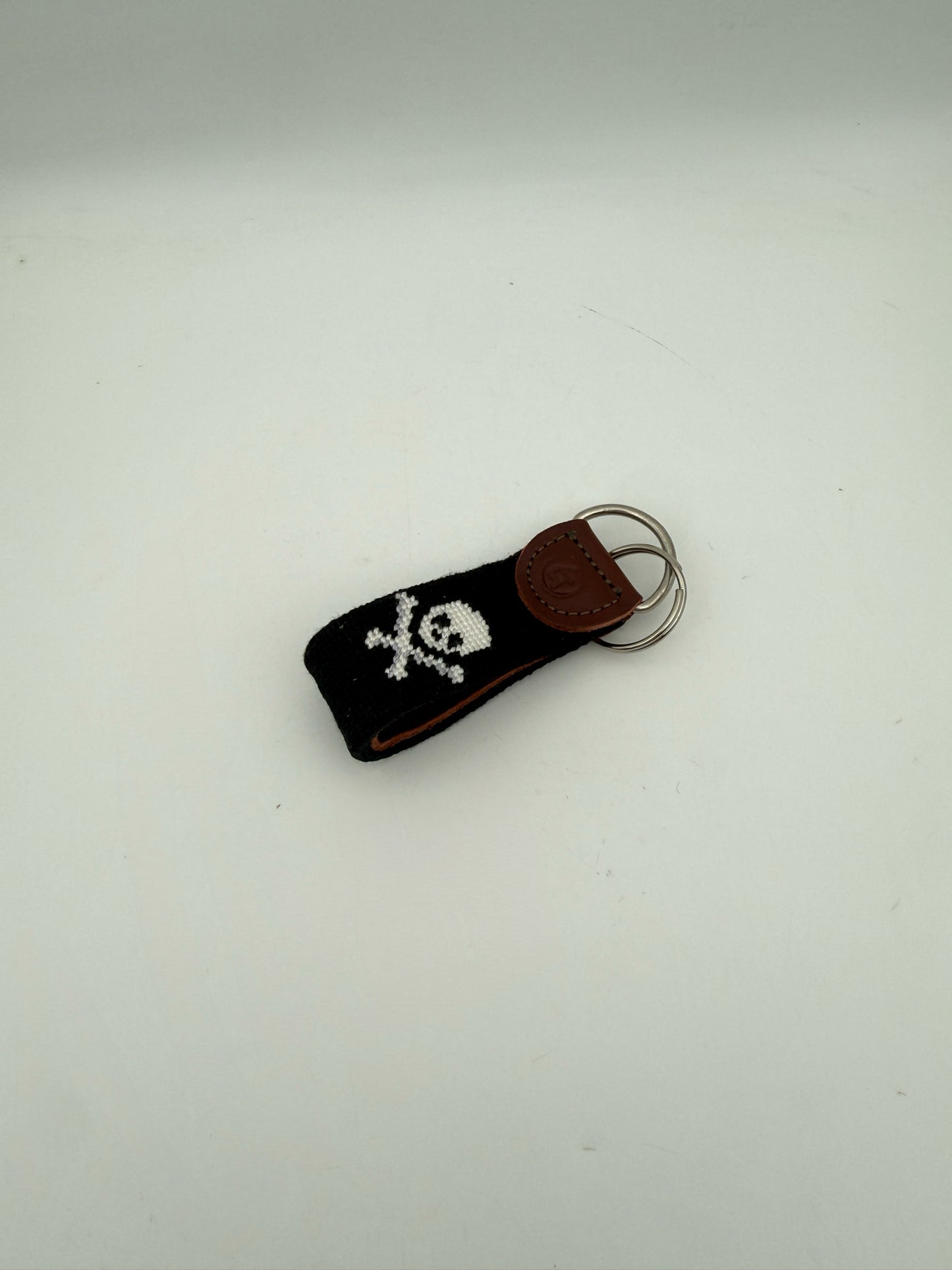 Needlepoint Keychain- Skull And Bones