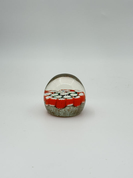 Murano Glass Paperweight – Orange with White and Green Millefiori