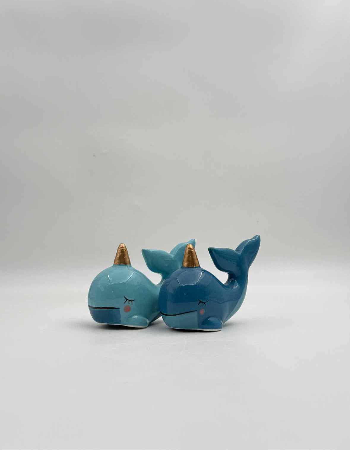 Blue Narwhal Salt Pepper Shakers Set Ocean Kitchen Decor Accent Art