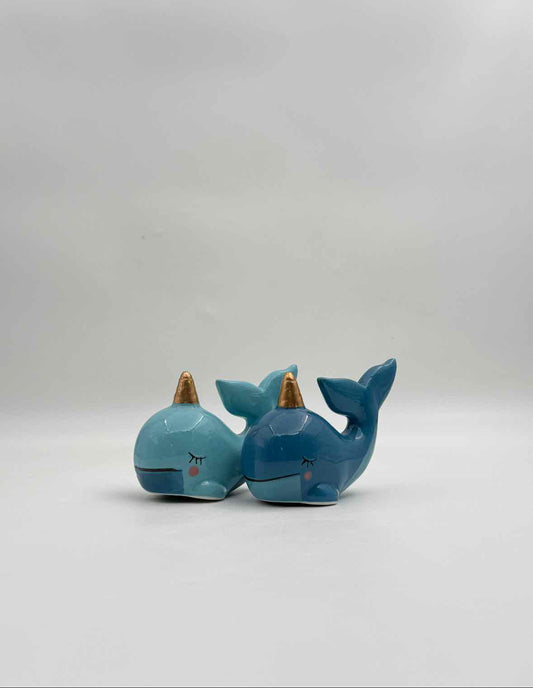 Blue Narwhal Salt Pepper Shakers Set Ocean Kitchen Decor Accent Art