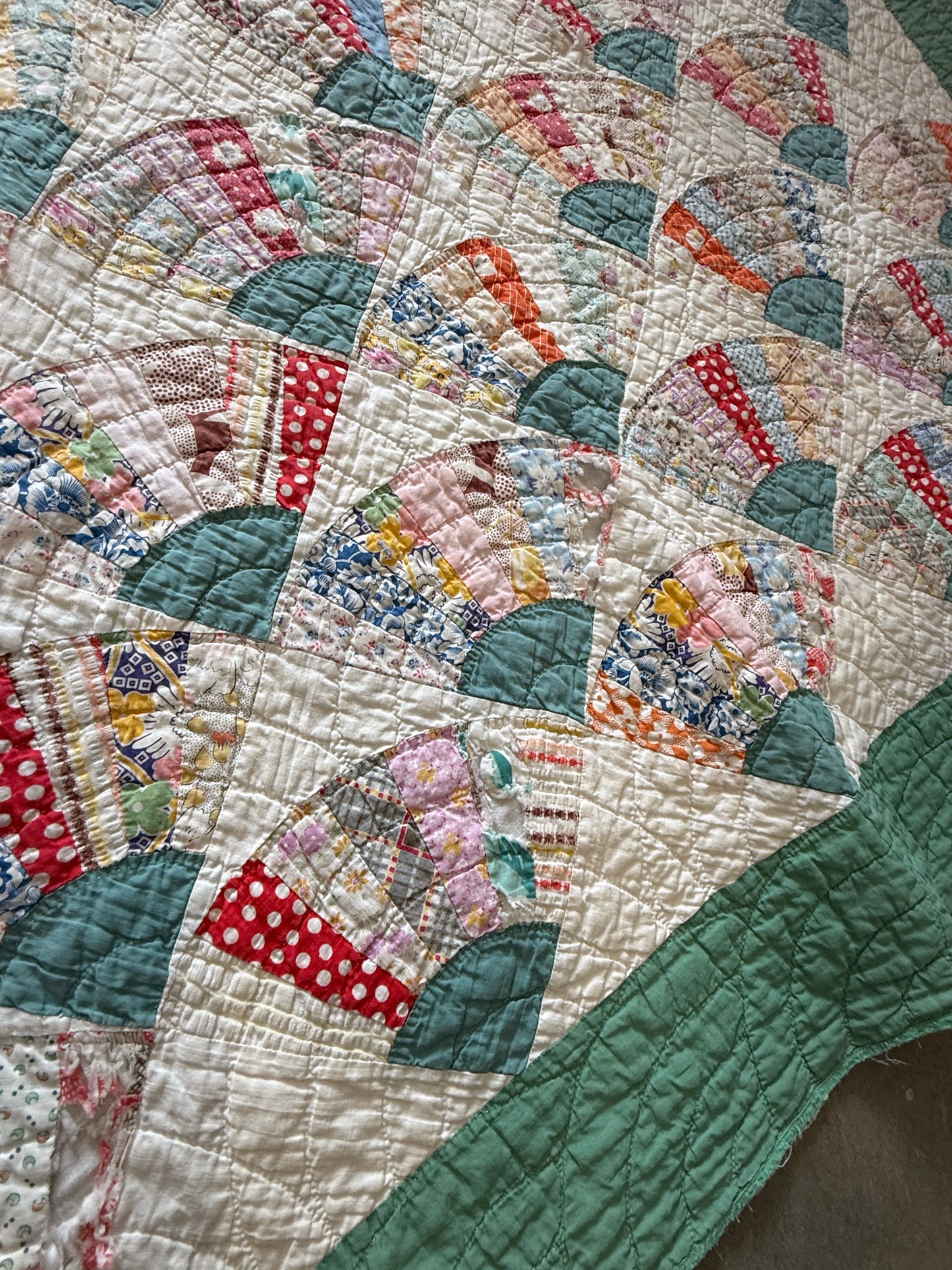 Vintage Hand Pieced Large Fan Quilt