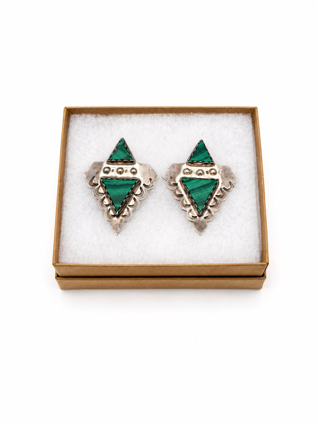 Sterling Silver Post Earrings With Green Stones