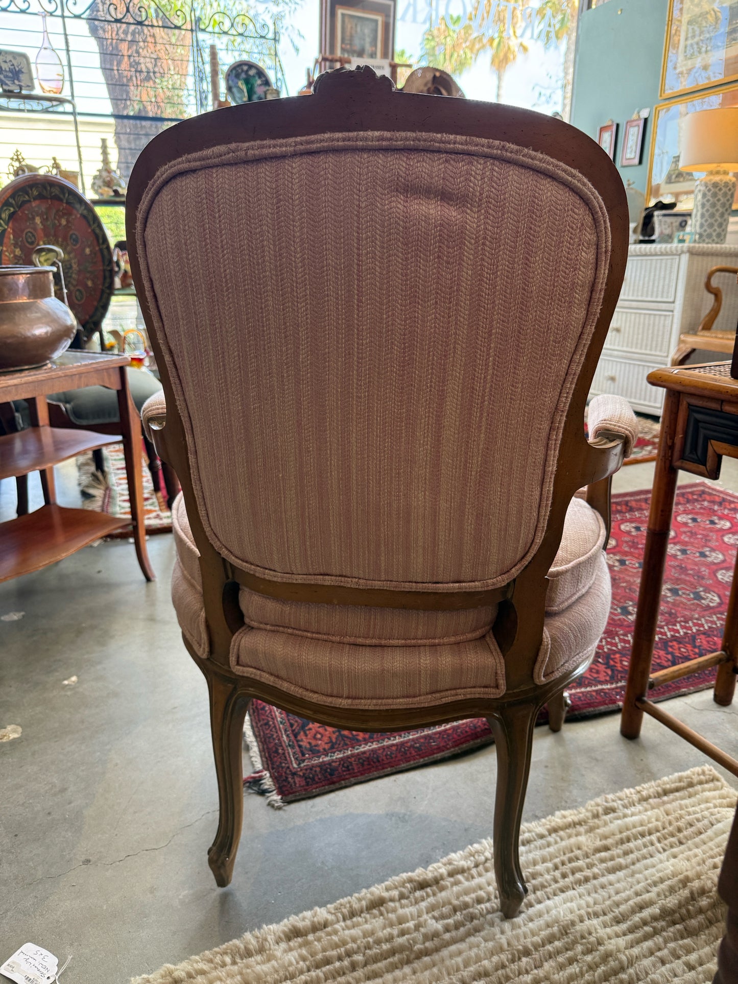 Vintage French Bergere Chair With Pink Upholstered Cushions