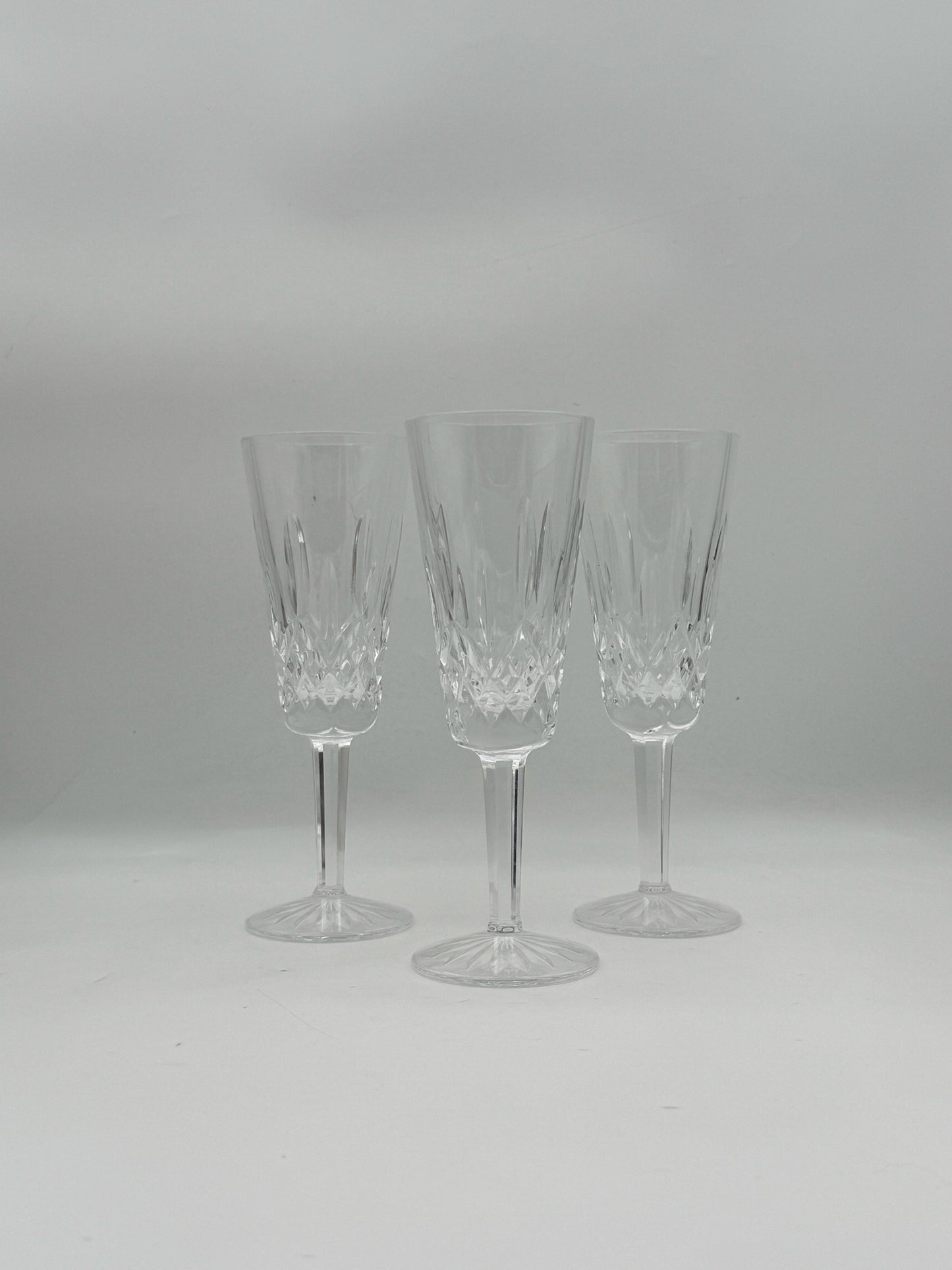 Waterford Lismore  Crystal Fluted Champagne Glasses- Set Of 3
