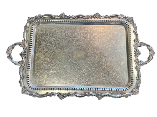 Pierced Silverplate Tray with Handles