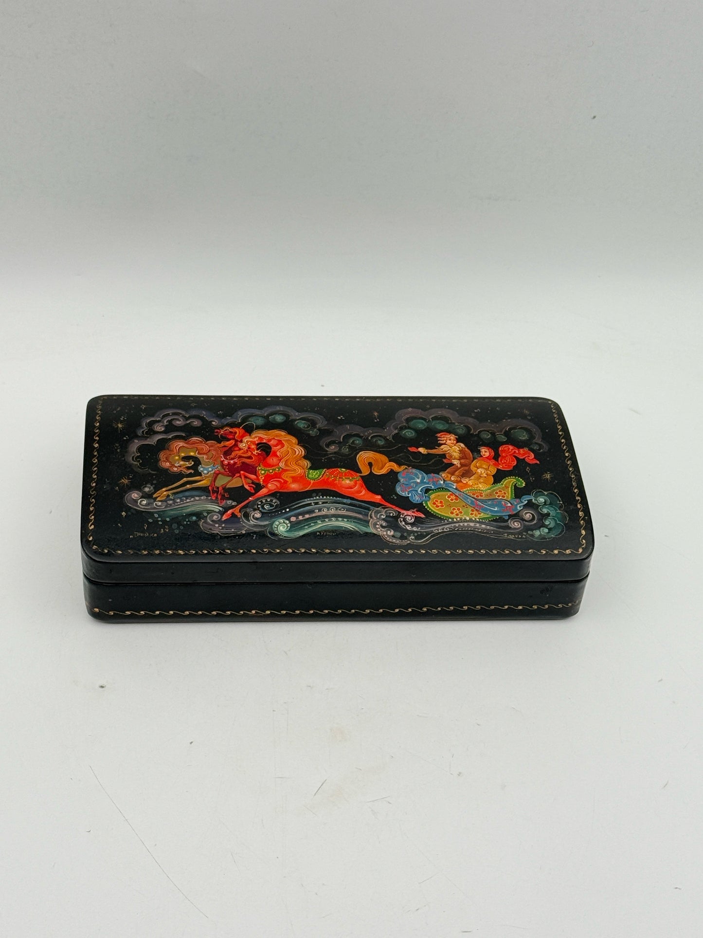 Handpainted Russian Lacquer Box With A Troika Scene