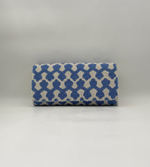 Hand Beaded Blue & White Geometric Clutch with Chain Strap