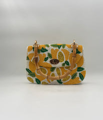 Hand Beaded Lemon Purse Handbag with Bamboo Handle