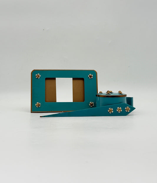 Vintage 1950's Desk Set- Frame, Stamp Holder, And Letter Opener