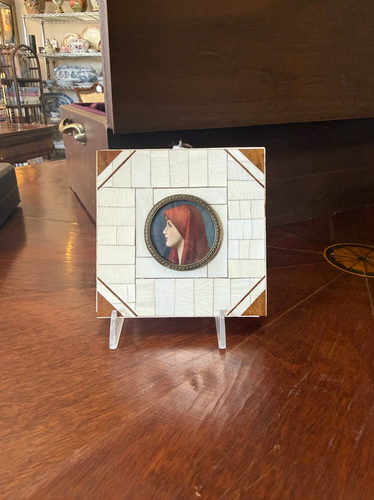 Antique Miniature Portrait Of Saint Fabiola In Mosaic Frame