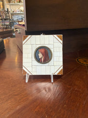 Antique Miniature Portrait Of Saint Fabiola In Mosaic Frame