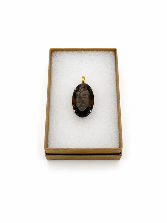 Vintage  Large Gemstone Pendant With Gold Tone Filagree Accent
