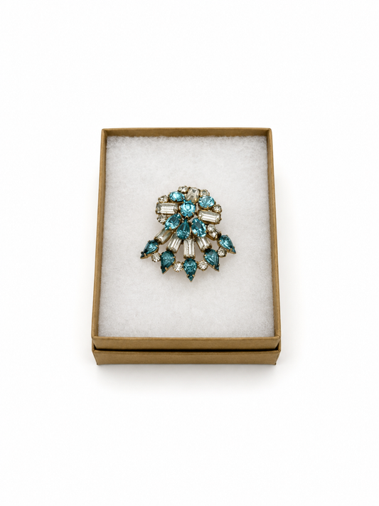 Vintage Antoinette Gold Filled Brooch With Blue Stones