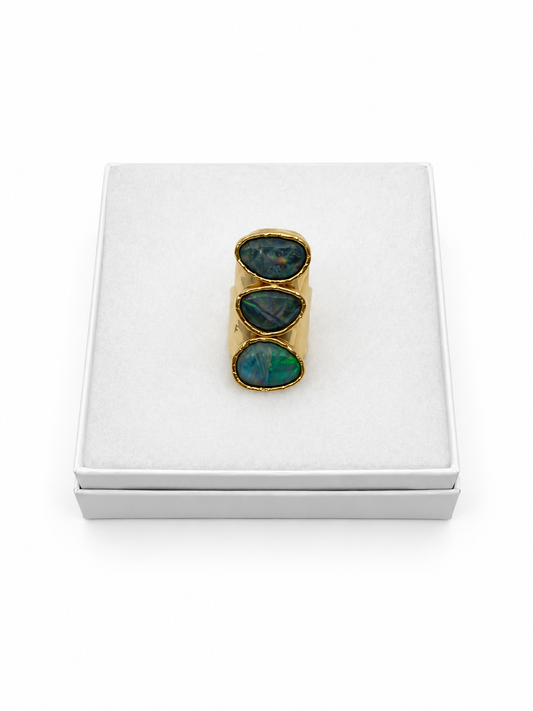 Opal Doublet Triple Stone Ring Size 7