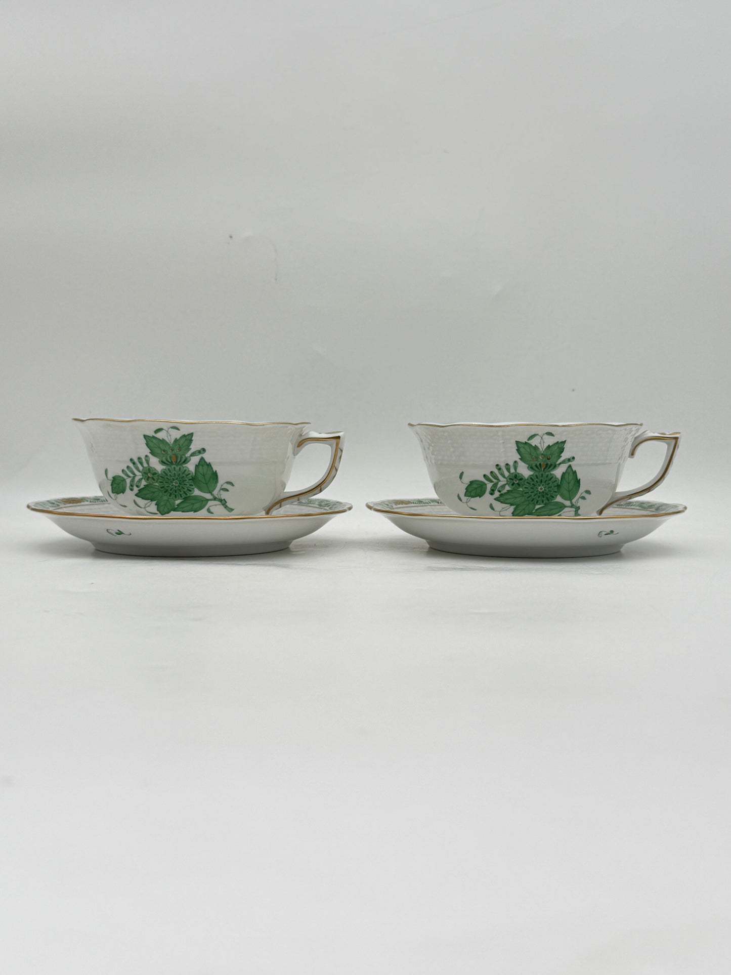 Herend Apponyi Green Chinese Bouquet Teacup And Saucer- Set of 2