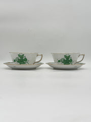 Herend Apponyi Green Chinese Bouquet Teacup And Saucer- Set of 2