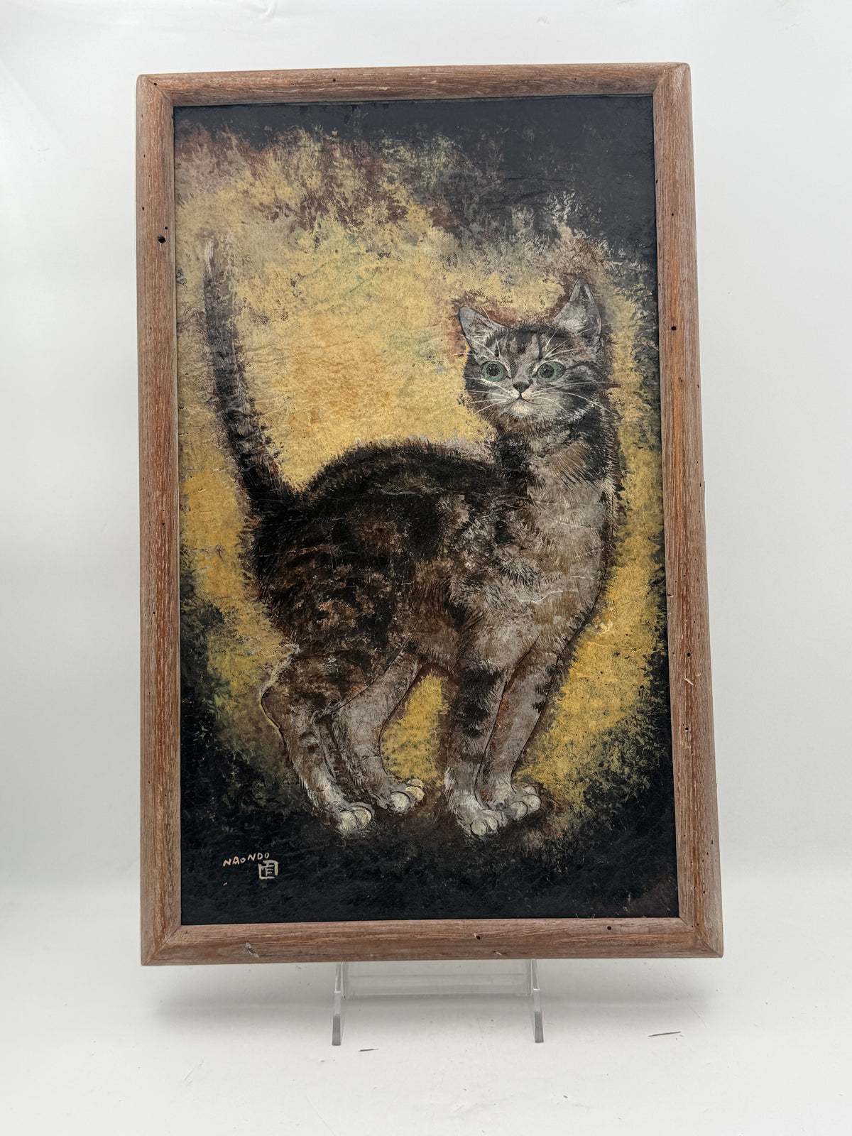 "Cat" Oil on Board by Naondo Nakamura (1905-1981) Japan 11 x 18