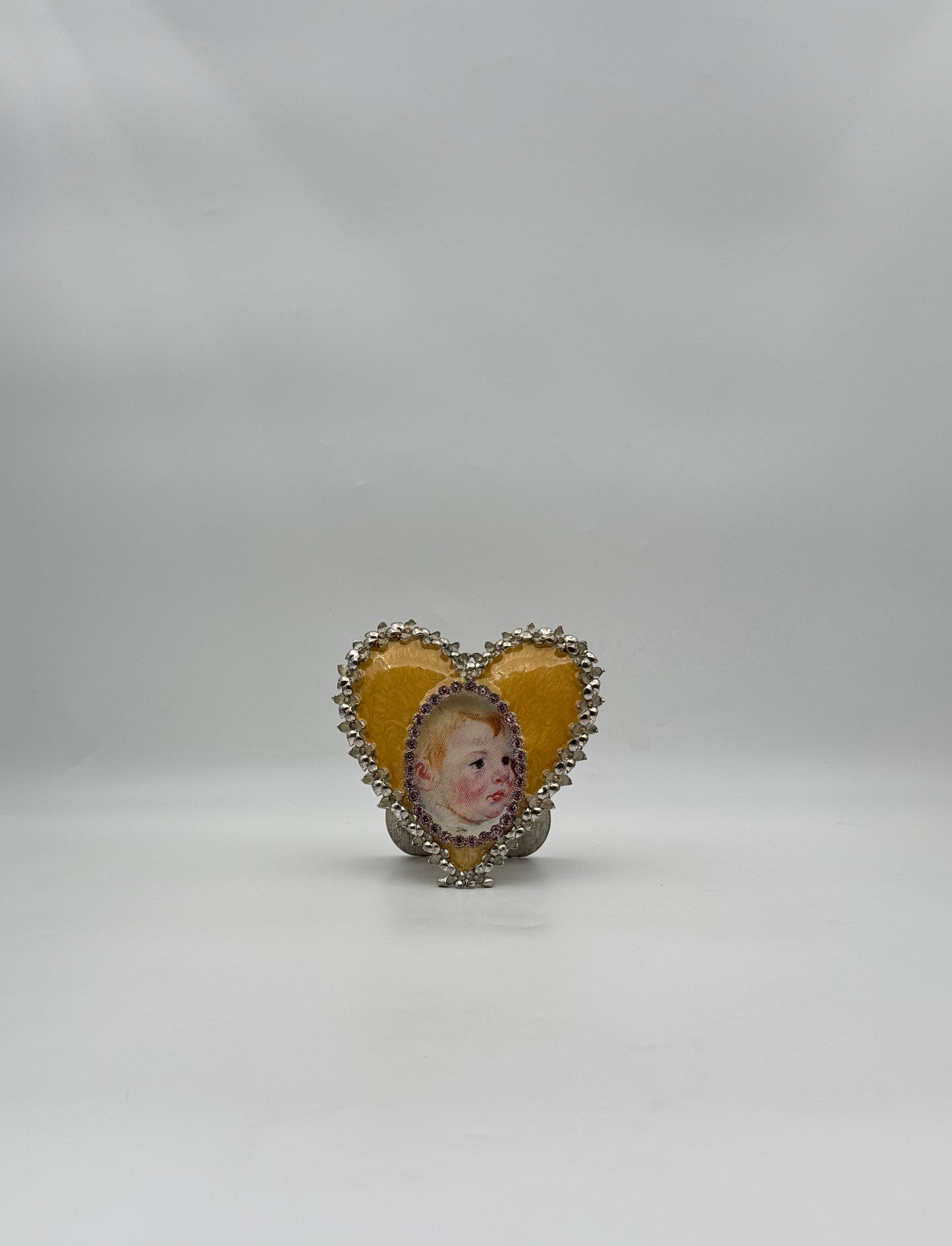 Jay Strongwater Heart Frame – Yellow Enamel & Pink Crystal Accents