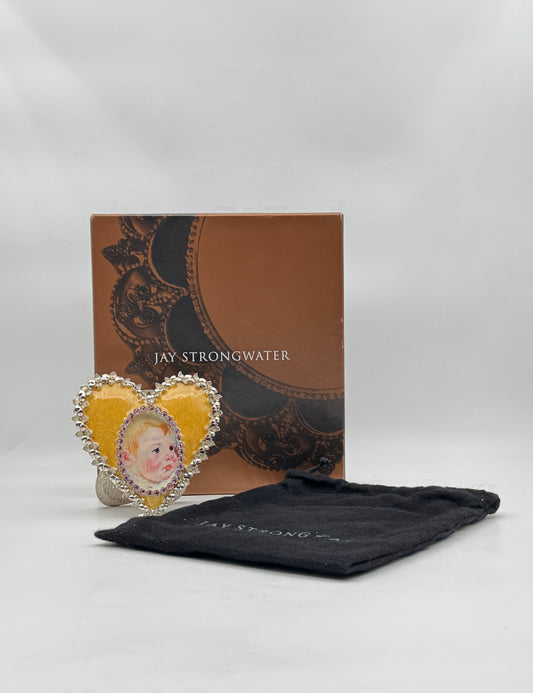 Jay Strongwater Heart Frame – Yellow Enamel & Pink Crystal Accents
