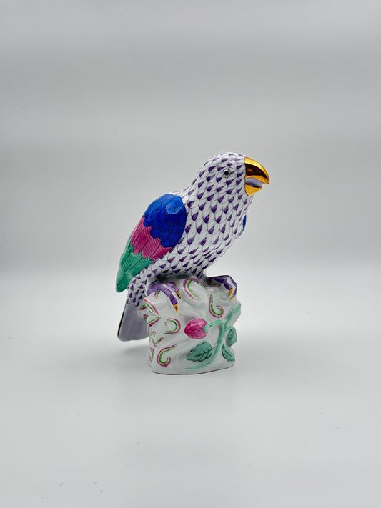 Herend Purple Fishnet Porcelain Parrot Figurine