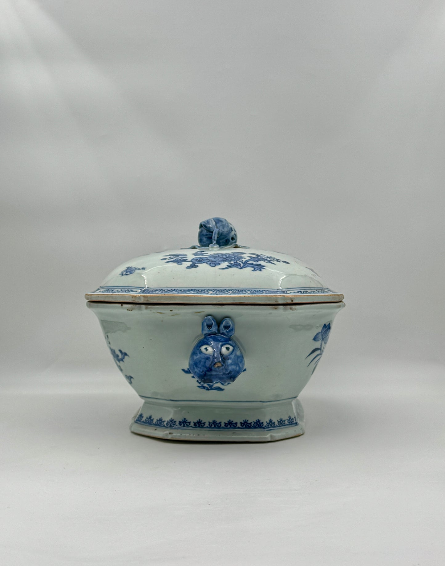 Vintage Chinese Export Blue & White Porcelain Tureen with Lid 19th C.