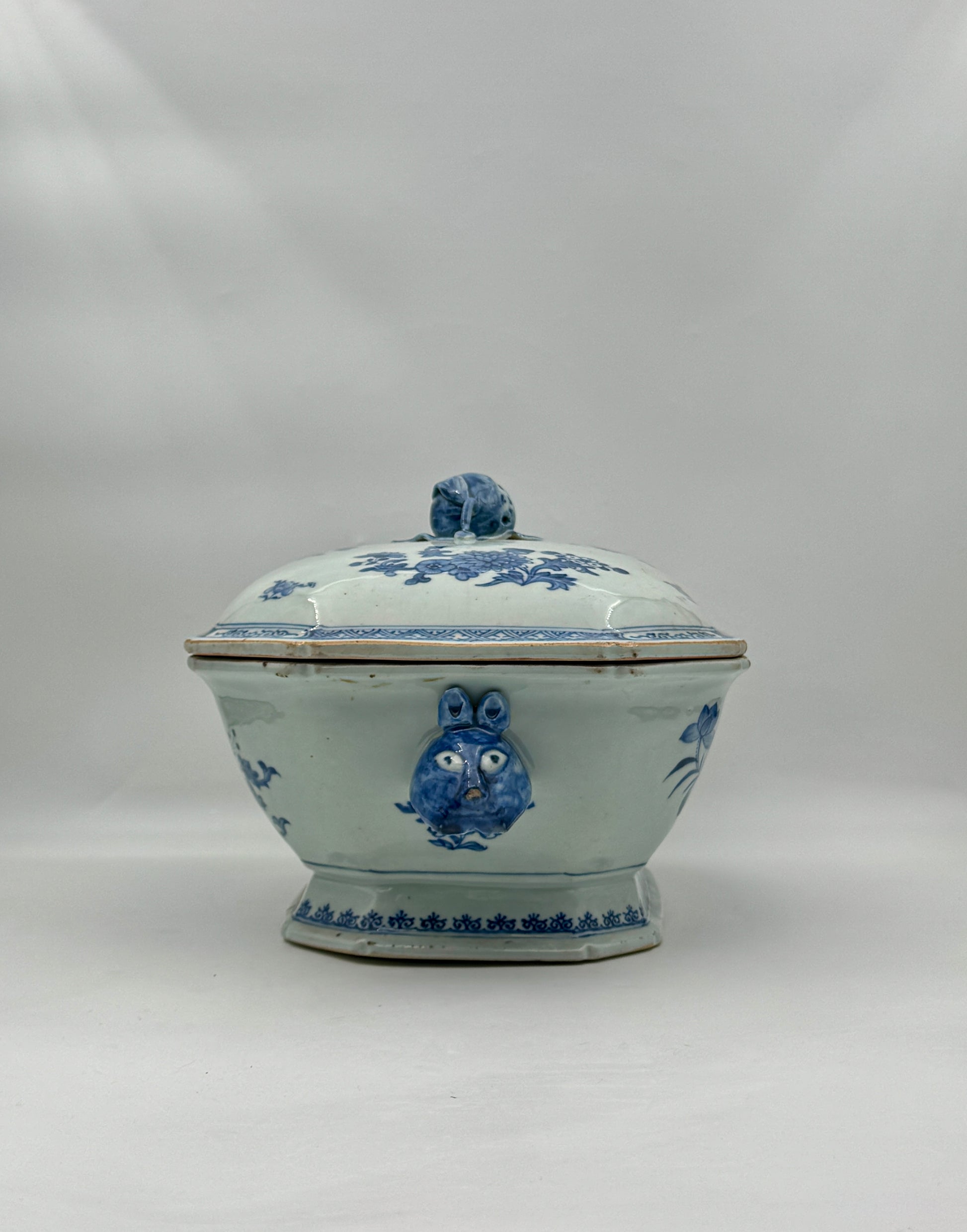 Vintage Chinese Export Blue & White Porcelain Tureen with Lid 19th C.