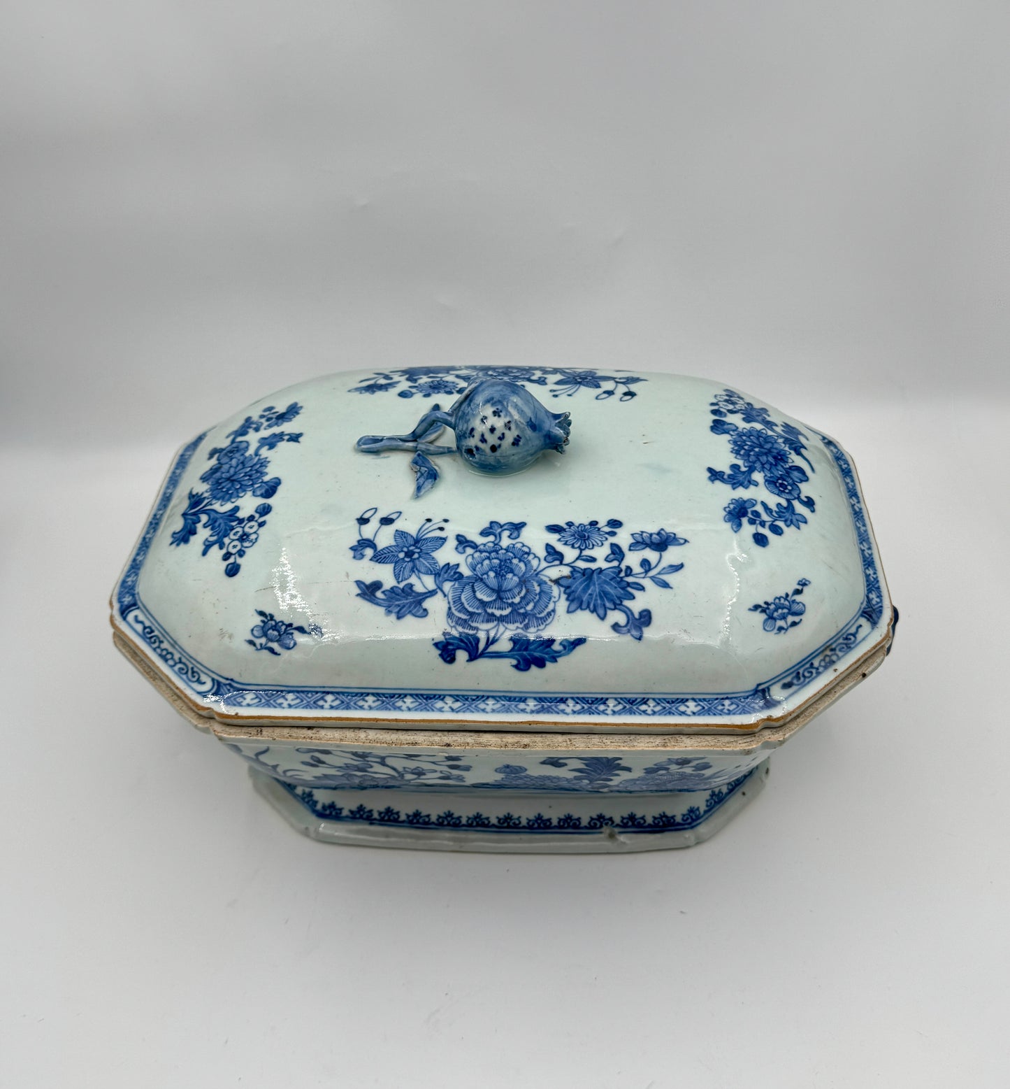 Vintage Chinese Export Blue & White Porcelain Tureen with Lid 19th C.