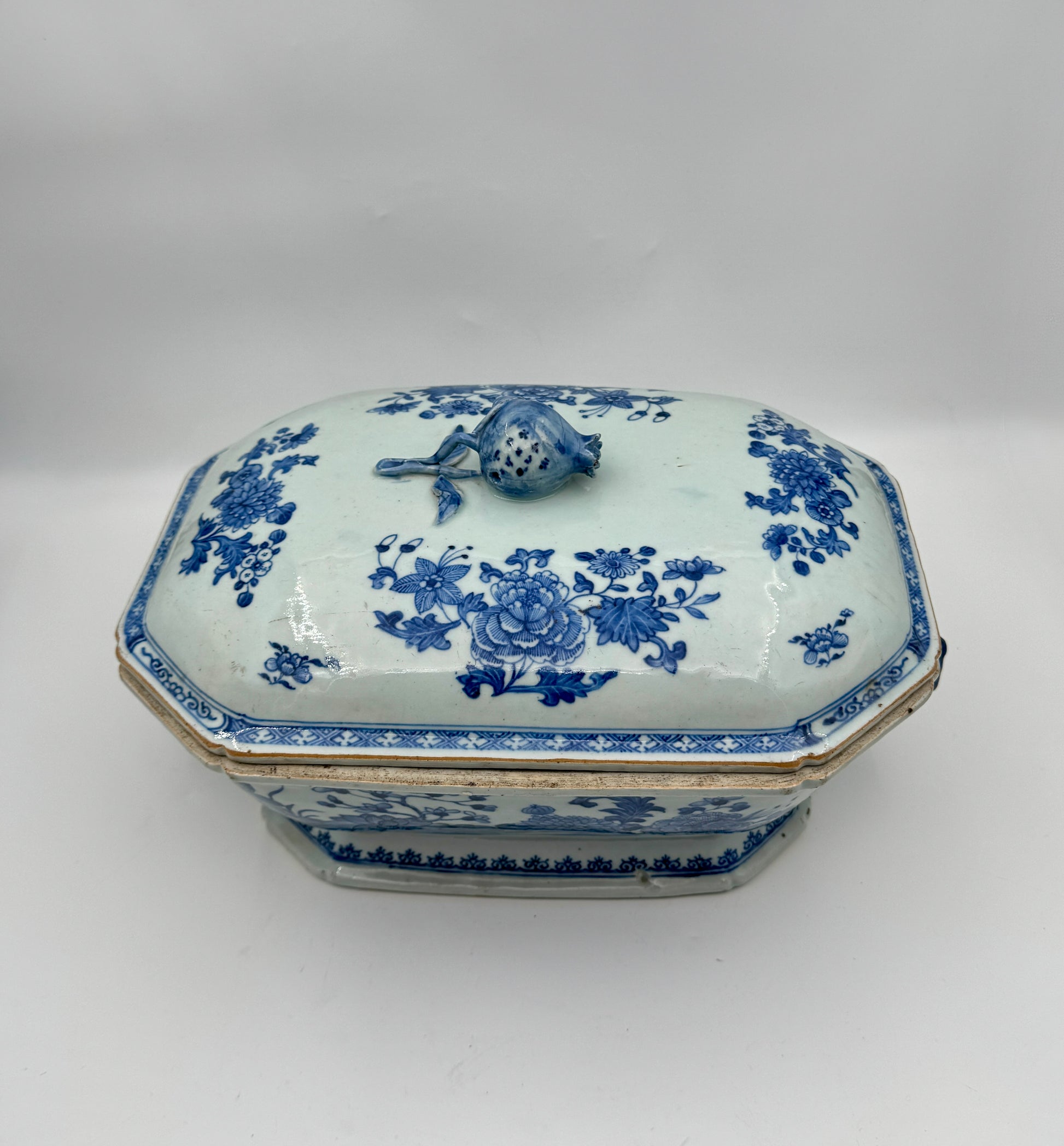 Vintage Chinese Export Blue & White Porcelain Tureen with Lid 19th C.