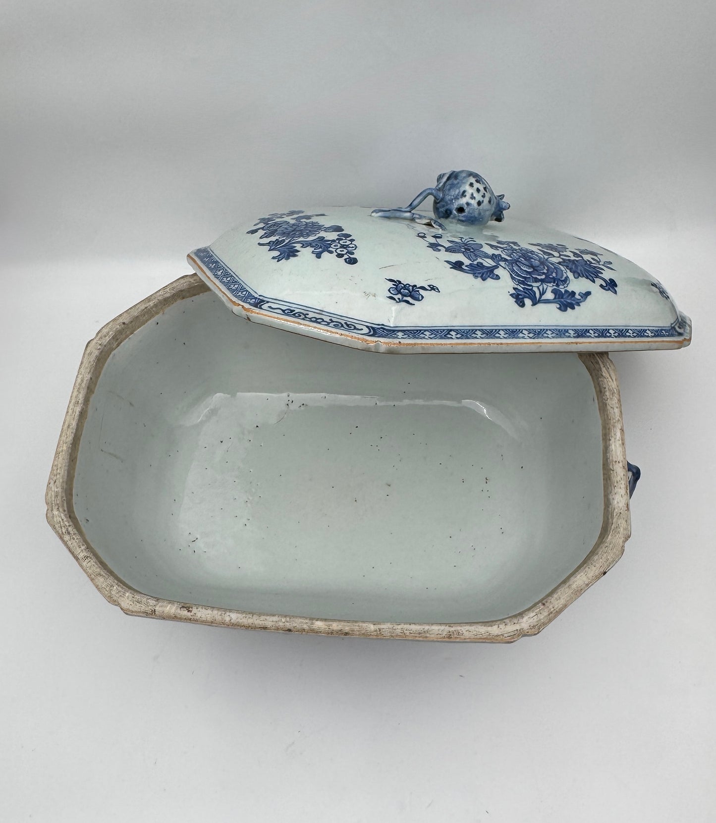 Vintage Chinese Export Blue & White Porcelain Tureen with Lid 19th C.