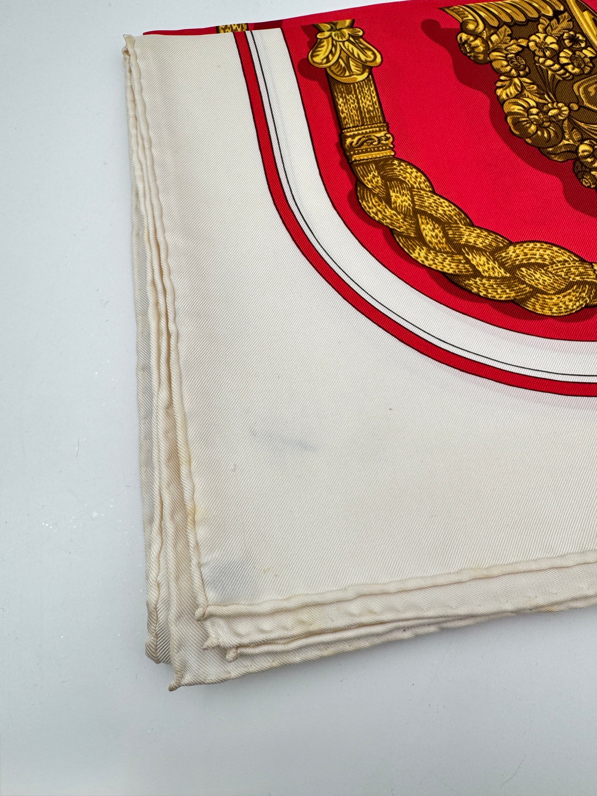 Hermès Silk Scarf “Gaucho” by Caty Latham – Red, Cream & Gold Motif