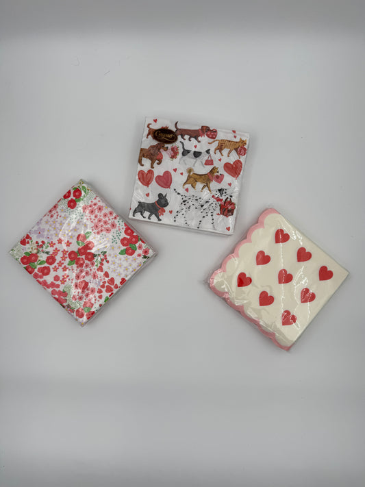 Valentine’s Day Paper Napkins – Floral, Dog Print, Heart Designs