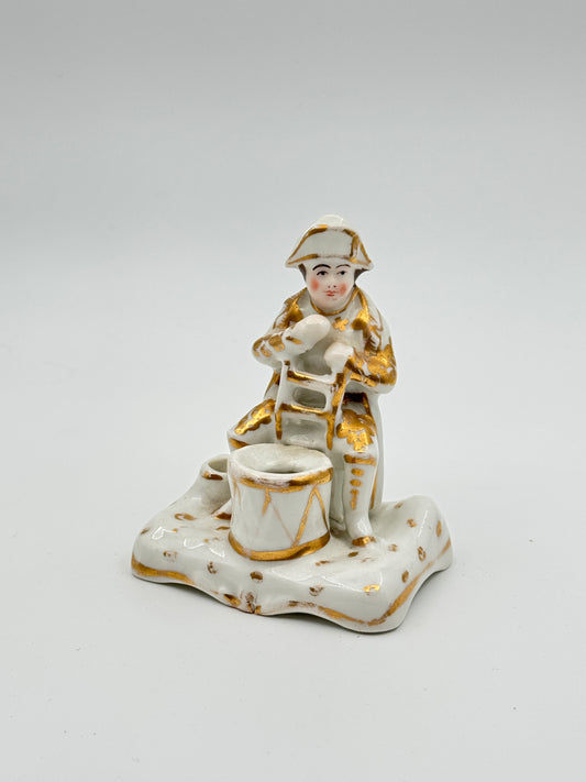 Vintage Porcelain Drummer Figurine - Hand-Painted Gold Trim Decorative Collectible