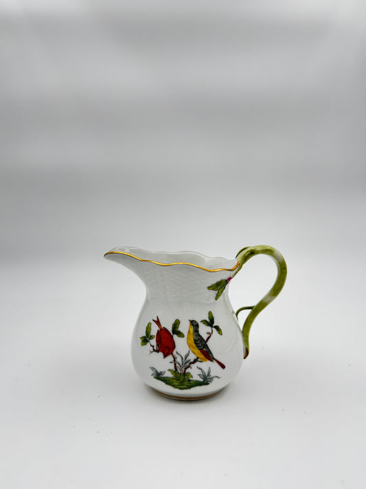 Herend Porcelain Miniature Creamer Pitcher - Rothschild Bird Pattern with Butterfly Accents, Hand-Painted, Gold Rim